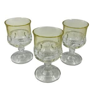 Vintage Set Crown Thumbprint Yellow & Clear Cordial Sherry Stemmed Wine Glasses